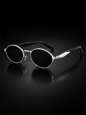 Vintage Round Black Lens Sunglasses Silver Frame UV400 Retro Unisex